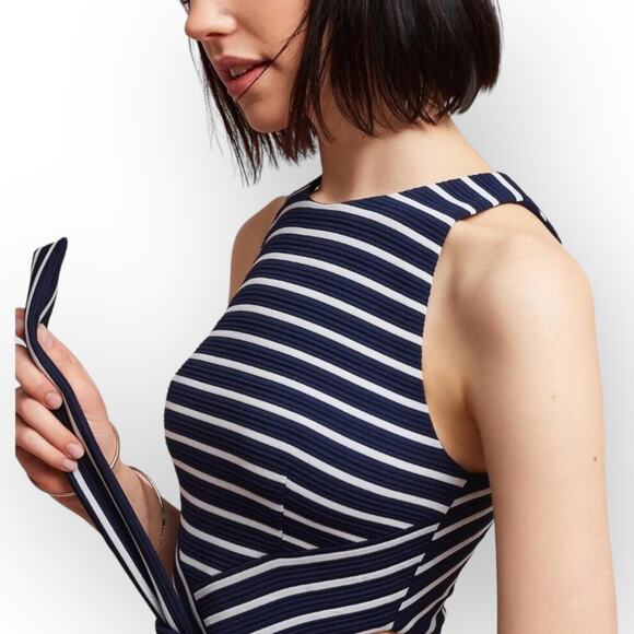 Hutch Anthropologie Navy Striped Cutout Midi Dress NWT ($148 Retail) | L [54] - Picture 11 of 11